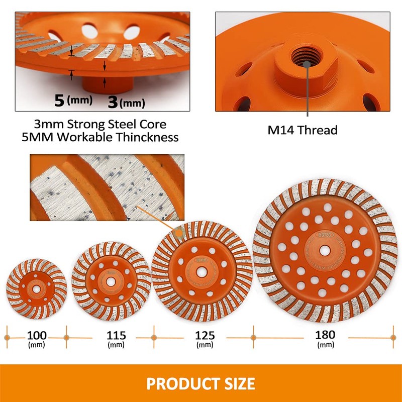 Diamond Cup Surface Grinding Wheel,BGTEC 100MM Turbo Row Concrete Diamond