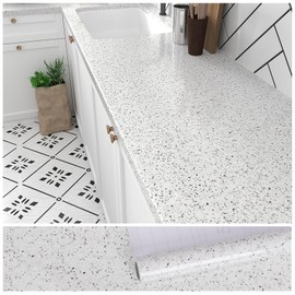 VEELIKE Wide White Granite Contact Paper for Countertops Peel and Stick Waterproof Kitchen Countertop Contact Paper 32''x354'' Marble Vinyl Countertop Covers Peel and Stick for Bathroom Table Desk