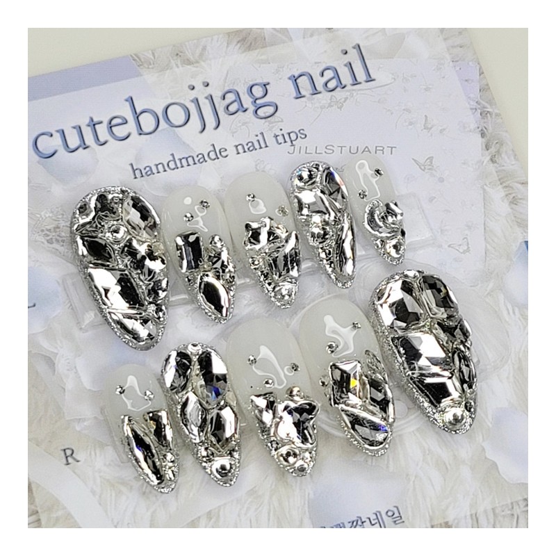 Clear Full Stone Gra Handmade Nail Tip Pedi Tip -