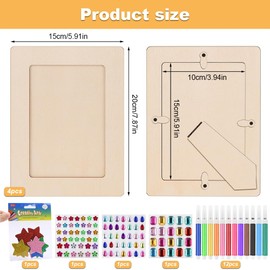 Picture Frame Painting Craft Kit, 4 PCS Picture Frame Craft Set, DIY Wooden Photo Frames with Glitter Stickers and Color Pens Craft Frame Set for Father Day Gift Paint and Decorate