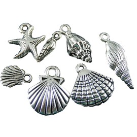 GraceAngie 40pcs Vintage Silver Mixed Starfish Shell Charm Pendant for Necklace Bracelet Earrings DIY Jewelry Making