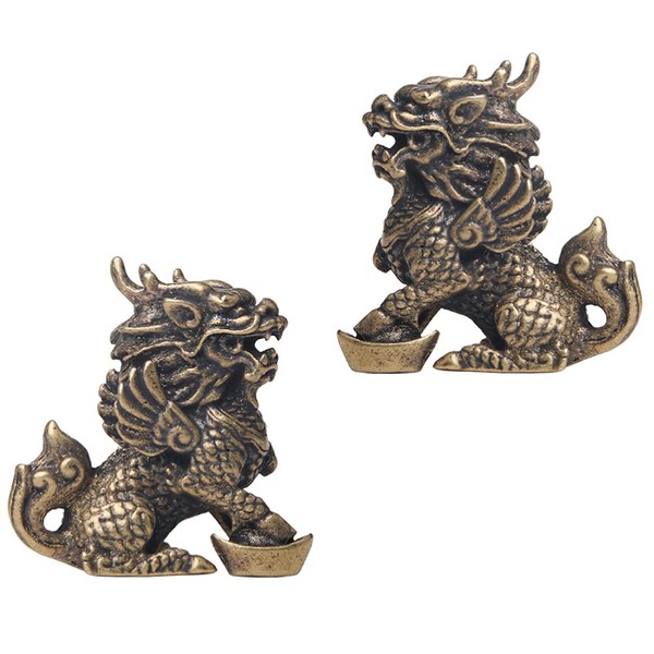 TOYMYTOY Qilin Figurine, Feng Shui, Goods, Luck Up, Amulet, Lucky Charm, Pair of Qilin, Copper, Holy Beast, Crafts, Giraffe, Protects Your Home, Brings Good Luck, Wealth, Luck, Prosperity, Beast