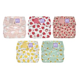 Bambino Mio Miosolo Classic Reusable Nappies 5 Pack (Bugs Life)– All-in-One Cloth Nappies, One Size Washable Nappy with Adjustable Poppers, Leak-Resistant & Absorbent, Reusable Baby Nappy (3–35 lbs)
