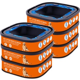 Jumbo Square Refills Disposal Bags Refill Compatible with Pet Dogs Genie Dog Waste Disposal System Pails, Ultimate Odor Control Dog Poop Bags (6 Pack)