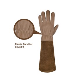 HANDLANDY Long Gardening Gloves for Men Women Pigskin Rose Gloves Breathable and Durable with Thorn Proof Gauntlets (L, Brown)