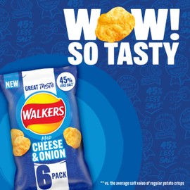Walkers Less Salt Mild Cheese & Onion 6pk
