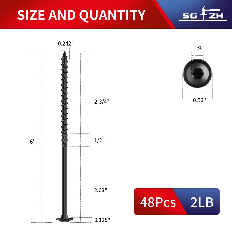 SG TZH #14 x 6 Inch Lag Screws (48Pcs) 2lb.