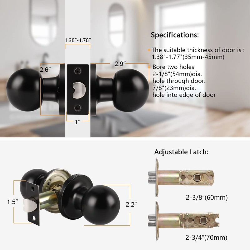 Probrico Round Ball Interior Door Knobs, Passage Door Knobs for
