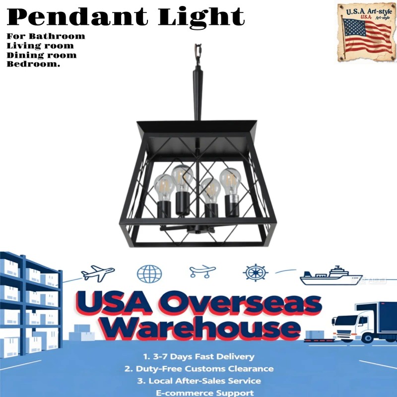 Ship From USA,4-Light Farmhouse Chandeliers for Dining Room Black(No Bulbs)Design