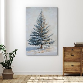 NWT Canvas Wall Art Elegant Winter Tree with Sunlit Snow Photography Art Rustic Scenic Relax/Calm for Living Room, Bedroom, Office - 24x36 inches