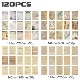milaosk Pack of 120 Scrapbook Paper Decoration 14 x 20 cm, Vintage Scrapbook Sticker Decorative, Journal Accessories, Scrapbook Accessories, DIY Art Deco Paper for Notebooks, Photo Albums