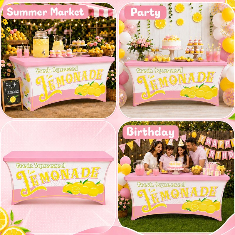 6FT Lemonade Spandex Tablecloth Lemon Theme Stretch Spandex Table Cover