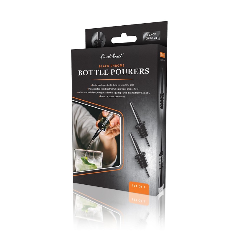 Final Touch Black Chrome Bottle Pourers, Set of 2 (FTA7003-19)