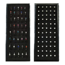 Tornito 100Pcs Stainless Steel Bone Nose Studs Hoop Nose Rings Set Multicolor Cubic Zirconia Hoop Tragus Cartilage Nose Ring Labret Nose Piercing Pin Jewelry for Women Men 2.5mm 20G 22G