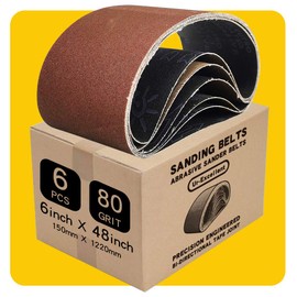 6 x 48 Inch 80 Grit Sanding Belt | Premium Aluminum Oxide Sanding Belt | Premium Sander Sandpaper – 6 Pack