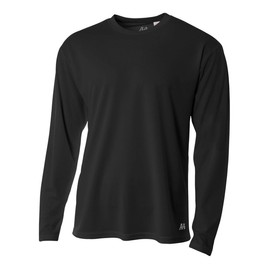 A4 Men's Birdseye Mesh Crew Long Sleeve Tee, Black, X-Small