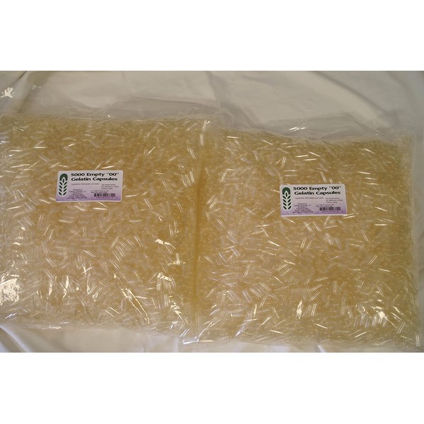Capsule Connection 10,000 Bulk Wholesale Empty Clear Gelatin Capsules, "00" size, USA Made 2 5000 count bags (10,000)