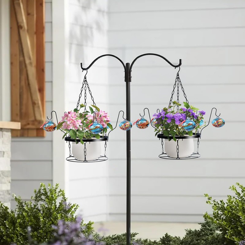 Hand Blown Glass Hummingbird Feeders for Outdoors with Hanging Planter(11