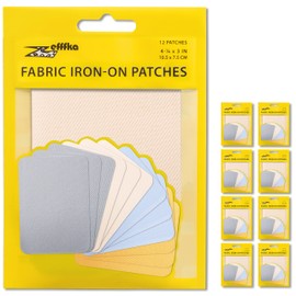 ZEFFFKA 9 Packages Premium Quality Fabric Iron-on Patches Inside & Outside Strongest Glue 100% Cotton Blue Gray Beige Brown Repair Decorating Kit 12 Pieces Size 3" by 4-1/4" (7.5 cm x 10.5 cm)
