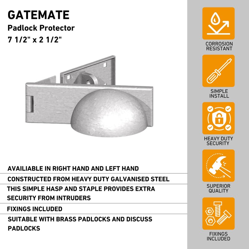 GATEMATE® Left Hand Padlock Protector | Galvanized Steel | High-Security