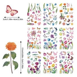 Sxutop 9 Sheets Flower Window Clings Double Sided Stained Glass Clings Anti Collision Spring Summer Window Stickers Colorful Floral Butterfly Window Decal for Living Room Bedroom Office Home