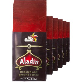 Elite Aladdin Grand Turkish Ground Coffee 7oz Pack of 6 Vacuum Sealed Freshness