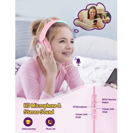 Wired Headphones with Microphone for School，Over Ear Kids Headphones