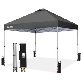 CROWN SHADES 10x10 Pop Up Canopy - Beach Tent with One Push Setup - Easy Outdoor Sun Shade Shelter for Events, Parties - Gazebo with STO-N-Go Cover Bag, Silver Coated Top,Light Gray