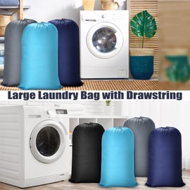 Sanwuta 40 Pcs 38" x 24" Large Laundry Bags with Drawstring Travel Laundry Bag Bulk Lock Closure Reusable Washable Heavy Duty for Dirty Clothes College Dorm Apartment(Black, Gray, Sky Blue, Navy Blue)
