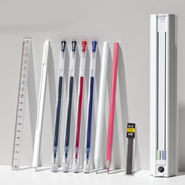 Hexagonal Pen Holder Multifunctional Students Stationery Case Set with Gel Pens Pencils Ruler Eraser White