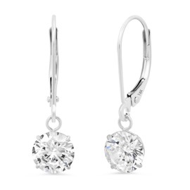 MAX + STONE Gold Leverback Cubic Zirconia Dangle Drop Earrings for Women | 2 CT.TW 14k Real White Gold