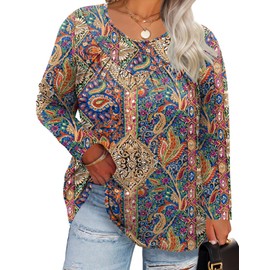 TFSDOD Womens Fall Tops Long Sleeve Shirts Loose Fit Long Tunic Business Plus Size Office Clothes 5X