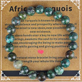 YUEBAYUE African Turquoise Healing Crystal Bracelets,Anxiety Beaded Gemstone Bracelets for Women,Birthday Valentines Christmas Gifts for Women