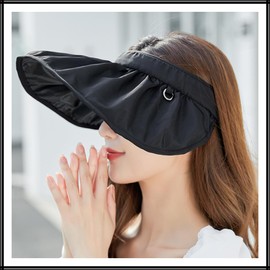White Fang CA761 Women's Sun Visor Hat, Plain, Sun Shade, Foldable, Simple, 2-Way Brim Length, Black