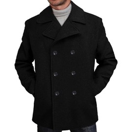 BGSD Men Mark Classic Wool Blend Double Breasted Walking Pea Coat (Also available in Big and Tall and Short), Black, Small
