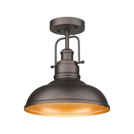 zeyu Farmhouse Semi Flush Mount Light Fixture, 11 Inch Industrial Ceiling Light Fixture for Indoor Outdoor, Oil Rubbed Bronze Finish, ZY41-F ORB
