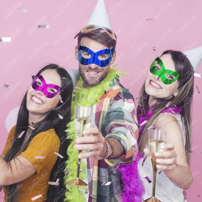 12 Antifaz Metálicos Cartón Multicolor Fiesta Batucada Event