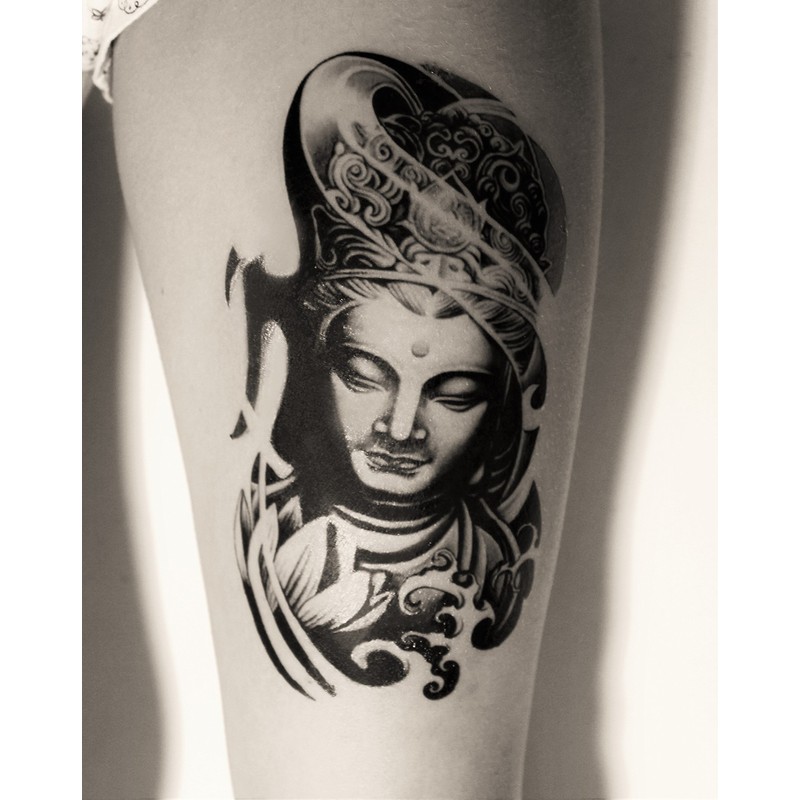 Large Budda Temporary Tattoo - Stylish Black Ink Design