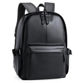 MOYYI Leather Backpack for Men Black Large Backpack Fit 15.6inch Laptop Rucksack Waterproof for business Commute Casual Daypack