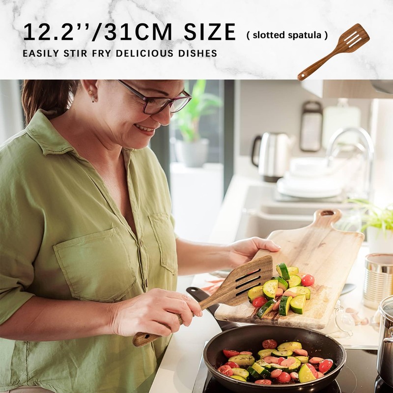 Hefild Wooden Spoons for Cooking, Nonstick Cooking Utensil Set with