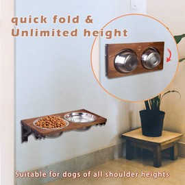 Folding Dog Bowls Stand Mounted Elevated Pet Feeder 2 Stainless Steel Bowls for Dogs Pets Raised Bowls for Medium-Large Dogs and Raised Dogs 44 Oz…
