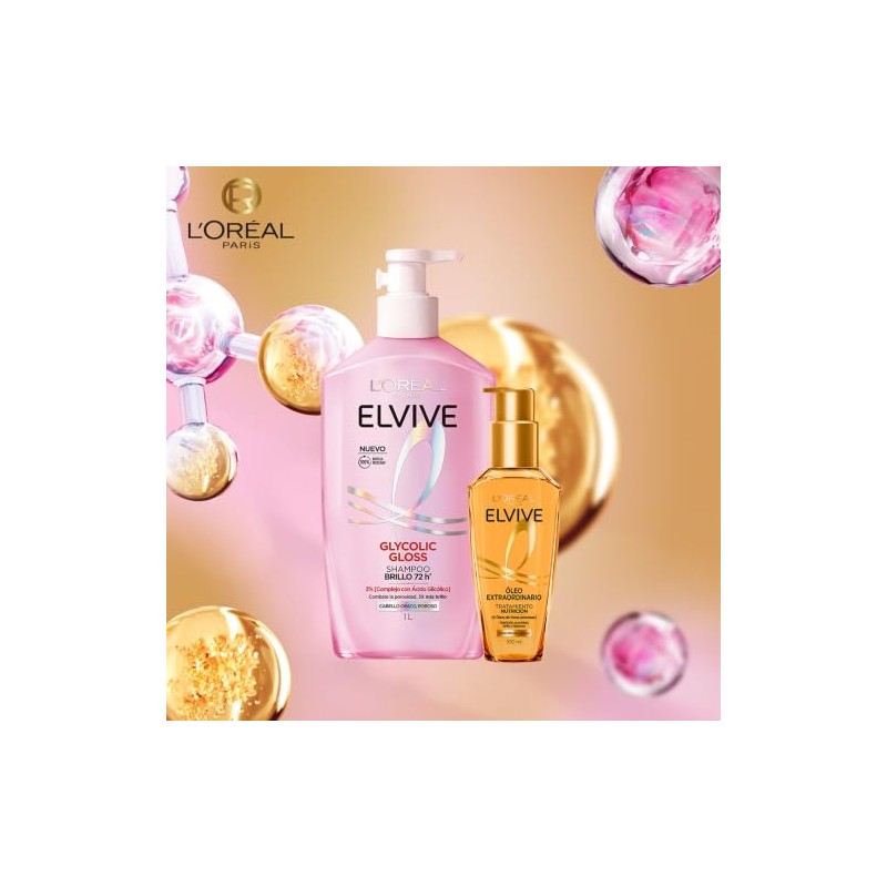 LOral Paris Elvive Glycolic Gloss Shampoo Pump 1L con cido