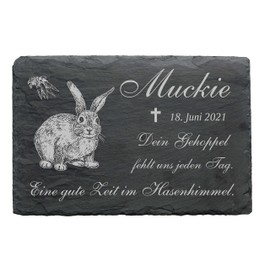 DEKO-LANDO Dekolando Home Accessories Slate Rabbit Animal Gravestone Memorial Plaque Gravestone Weatherproof with Desired Engraving Name Date 22 x 16 cm