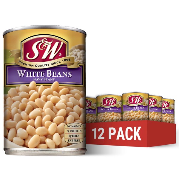 S&W Canned White Beans, Navy Beans, Plant Protein and Fiber,
