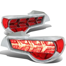 Auto Dynasty Rear Tail Lights Compatible with 2013-2021 Scion FR-S Subaru BRZ Toyota 86, Driver and Passenger Side LED Arrow Sequential Brake Lamps, Chrome Housing Clear Lens Red Signal