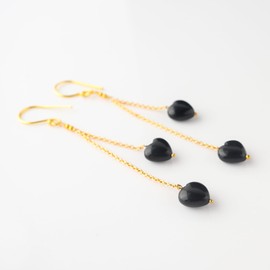 GEMSPLACE Natural Black Onyx Earrings, Dainty Heart Drop Earring, Birthstone Crystal, Gift for Women, Chakra Energy Healing Crystals Stone Weight Approx 5 To 10 Carat Stone Size Approx 10 mm