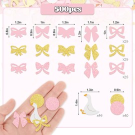 JarThenaAMCS 500Pcs Pink Bow Silly Goose Confetti 18 Designs Glitter Coquette Farm Animal Theme Paper Table Confetti Scatters for Girls Birthday Bridal Baby Shower Party Decor