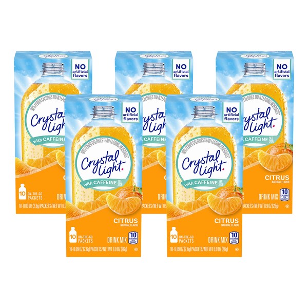 Crystal Light On The Go Citrus With Caffeine Drink Mix, 10 ct. (Pack of 5)