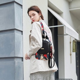 DIRRONA Women Small Backpack Fashion Cute Shoulder Bags Small Crossbody Purse Travel Shoulder Bags Casual Womens Chest Bag Work Camping Outdoor Nylon Printed Design Backpack Black F