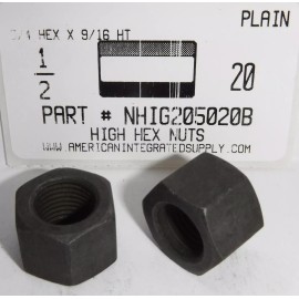 AMERICANINTEGRATEDSUPPLY.COM 1/2-20 HIGH HEX NUTS STEEL PLAIN 3/4 HEX X 9/16 THICK (10)
